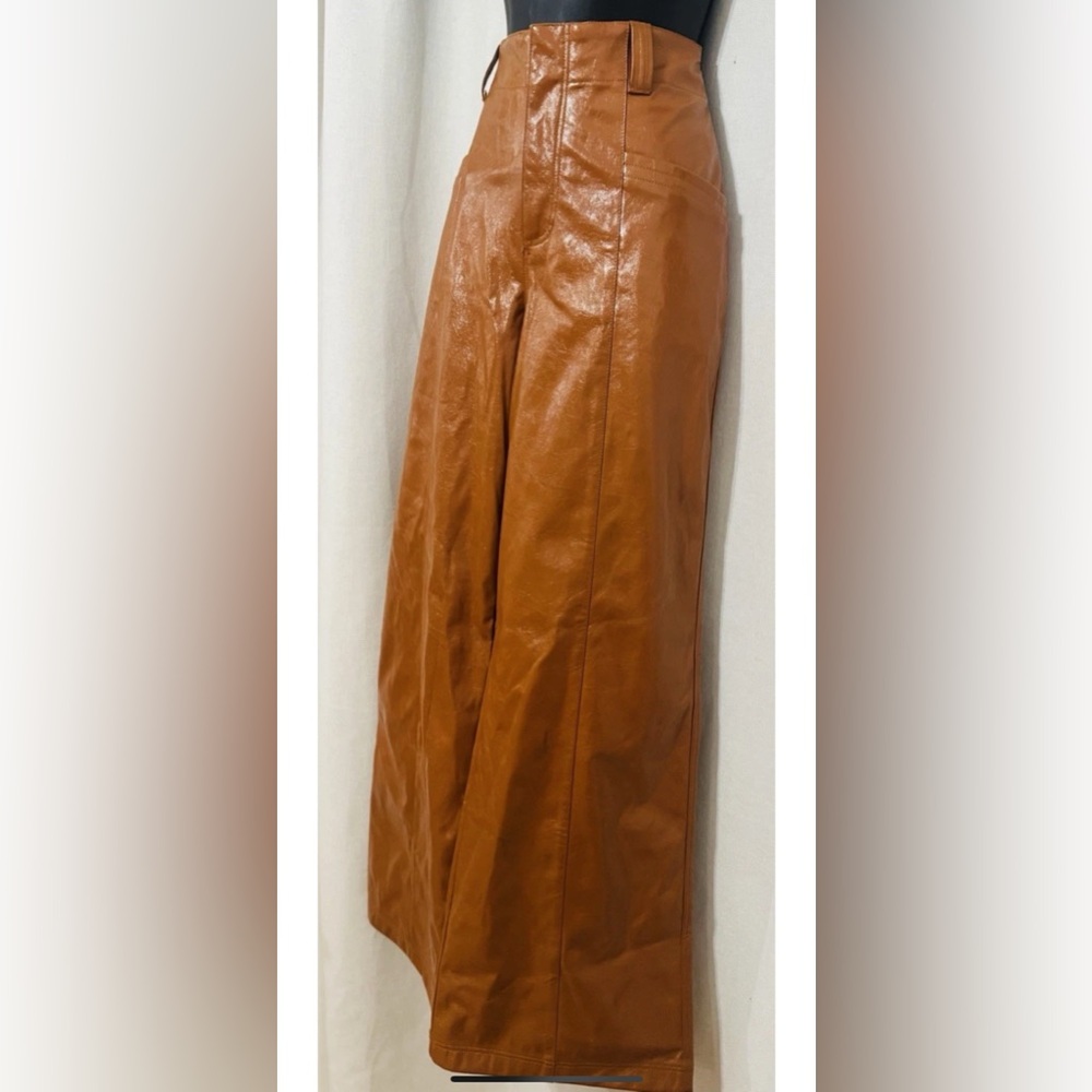 Free People Tan Faux Leather Wide Leg Pants Size 8 - Picture 10 of 16